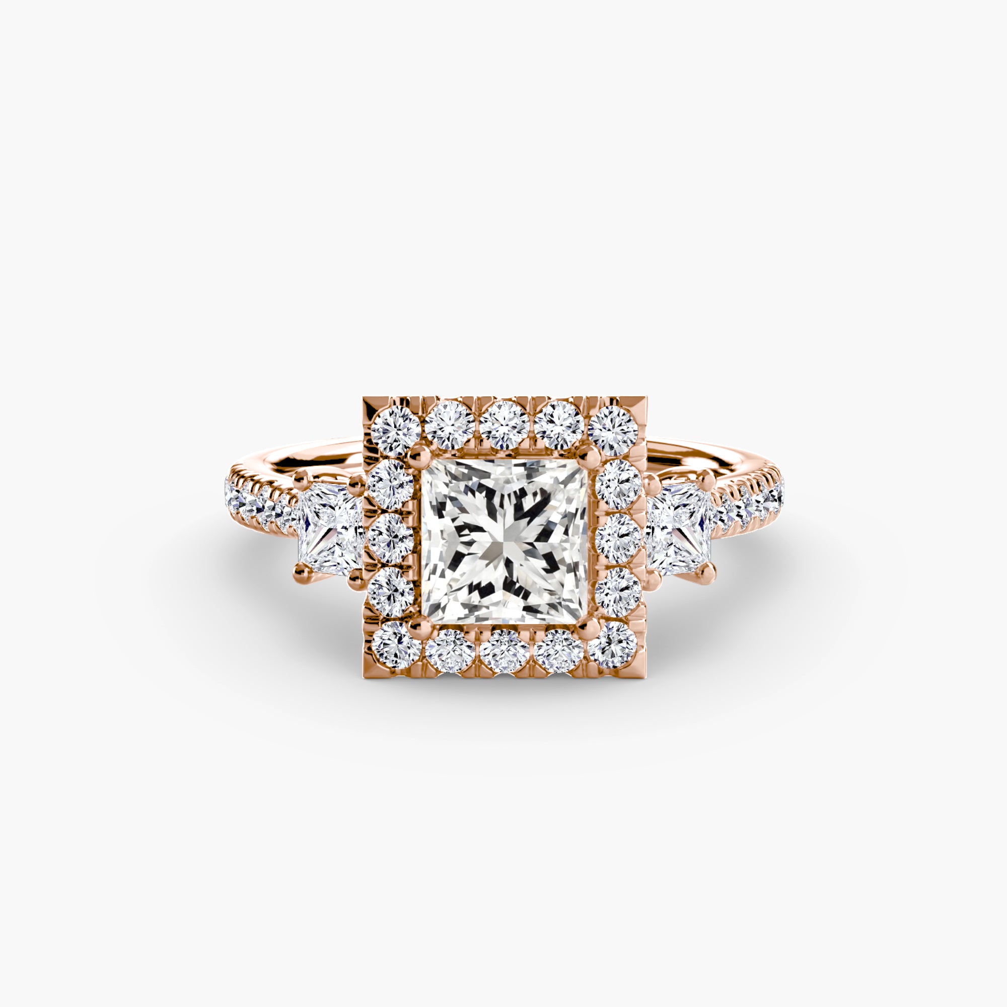 Three-Stone Ring with Halo 2 - VTC Watches