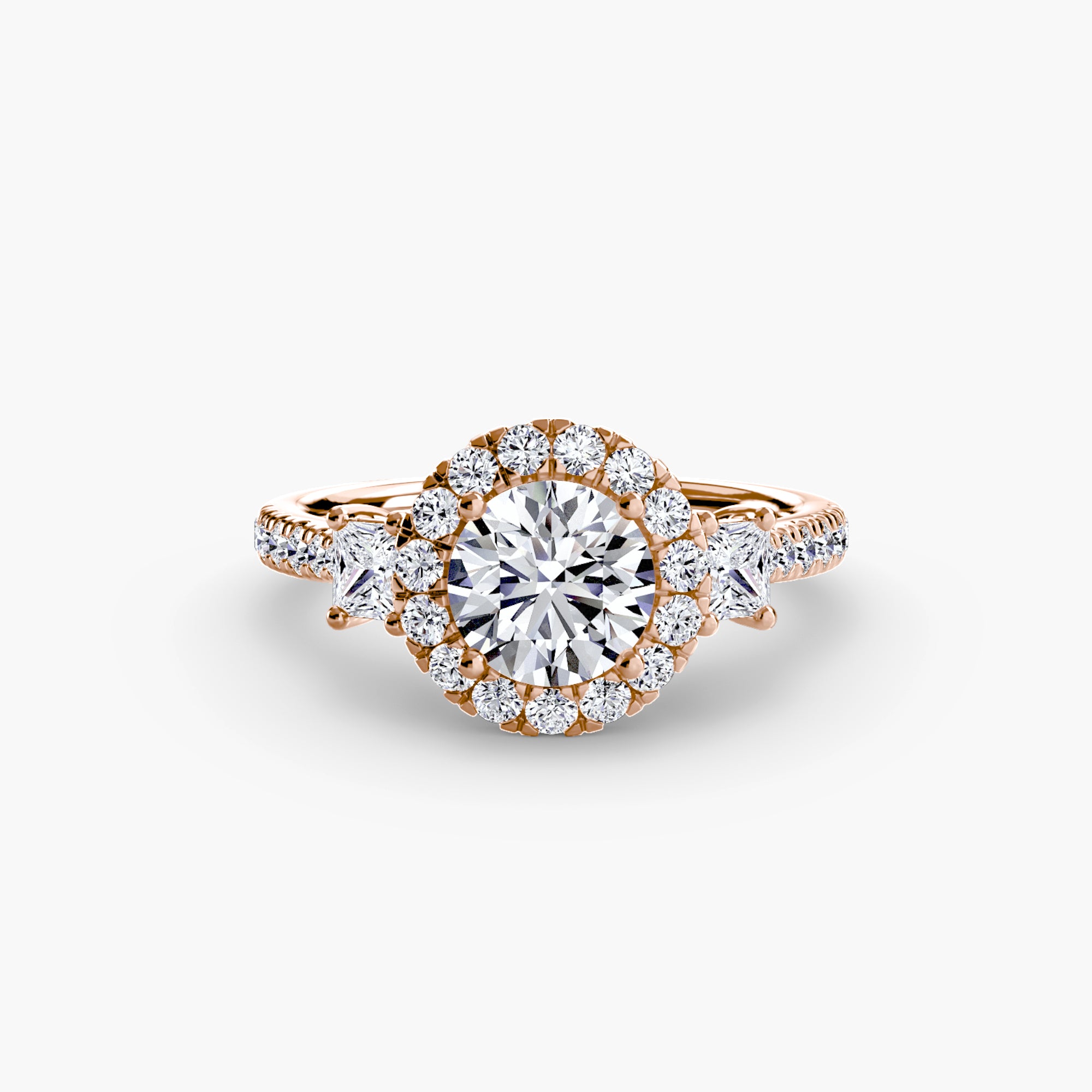 Three-Stone Ring with Halo 2 - VTC Watches