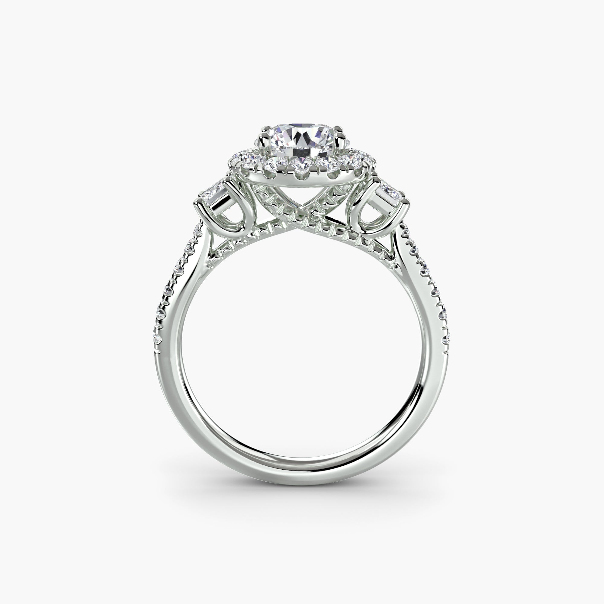 Three-Stone Ring with Halo 2 - VTC Watches