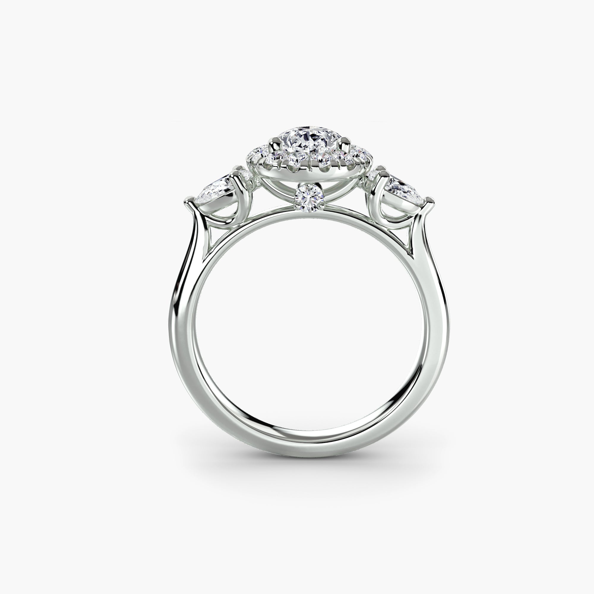 Three-Stone Ring with Halo - VTC Watches