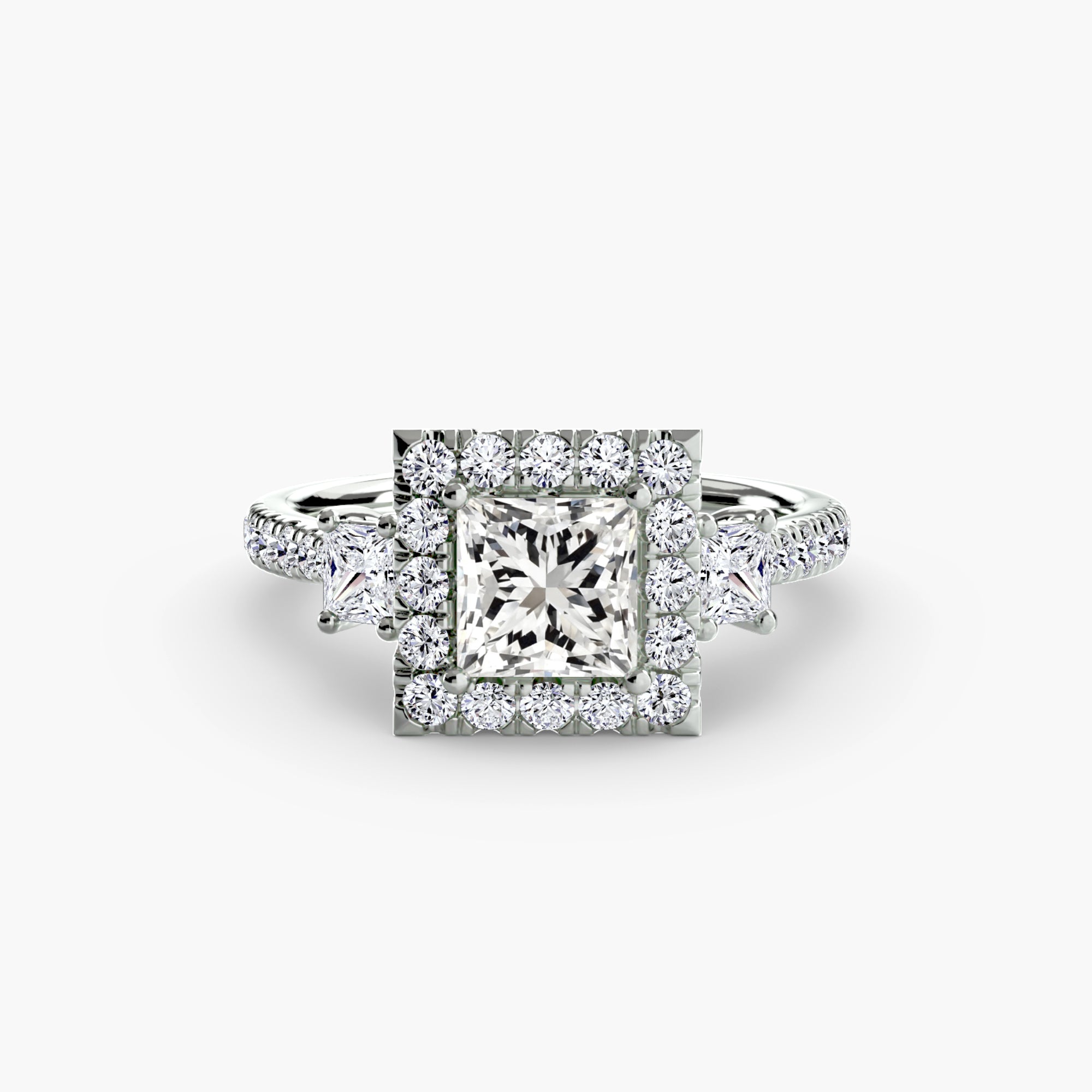 Three-Stone Ring with Halo 2 - VTC Watches